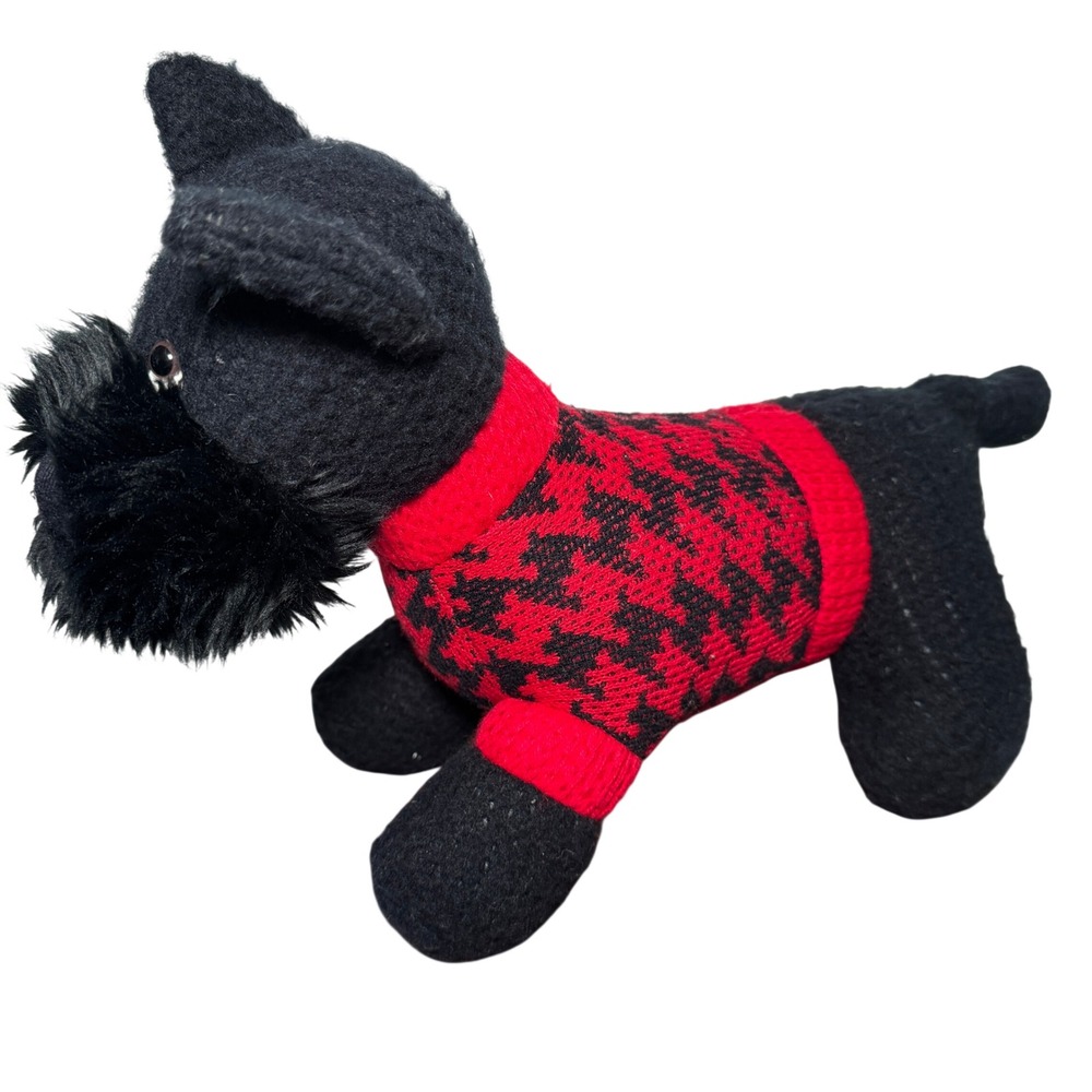 Russ‎ Berrie Quincy Scottie Dog Plush Black Scottish Terrier Red Houndstooth 14"